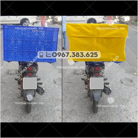 Túi vải chống mưa cho rổ nhựa giao hàng bằng xe máy